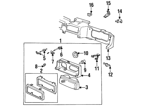 1988 Oldsmobile Cutlass Calais Headlamp Components Diagram