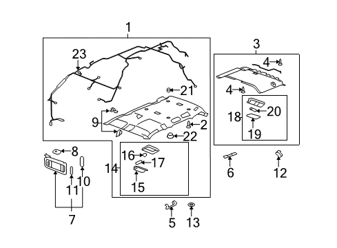 2008 Chevy Suburban 1500 Front Headliner Diagram for 25907594