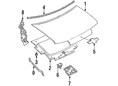 1990 Chevy Lumina APV Hood & Components Diagram