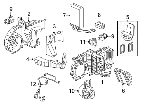 2017 Cadillac CT6 A/C Evaporator & Heater Components Diagram