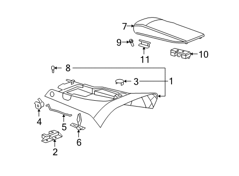 2006 Chevy Corvette Console Assembly Front Bracket Diagram for 25890947