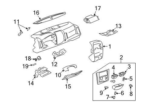 2005 Cadillac SRX Instrument Panel Components Diagram