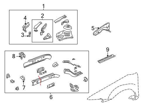1999 Pontiac Grand Am Structural Components & Rails Diagram