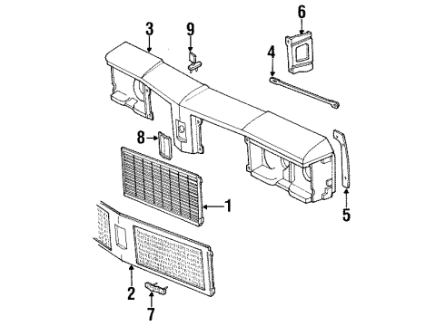 1984 Oldsmobile Custom Cruiser Grille, Passenger Side Diagram for 22519446