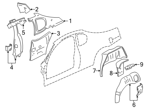 2006 Chevy Monte Carlo Inner Structure - Quarter Panel Diagram