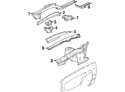 1992 Cadillac Allante Structural Components & Rails Diagram