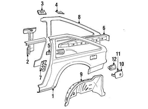 1988 Chevy Spectrum Quarter Panel & Components Diagram