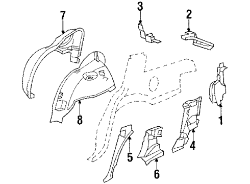 1988 Oldsmobile Cutlass Calais Inner Structure - Quarter Panel Diagram