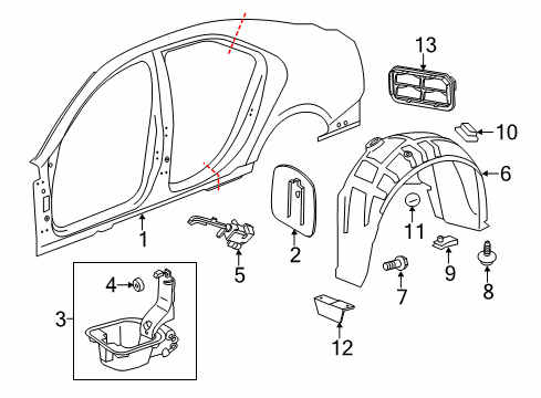 2015 Cadillac CTS Quarter Panel & Components Diagram