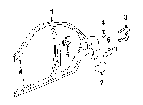 1998 Chevy Metro Quarter Panel & Components Diagram