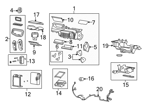 2008 Chevy HHR A/C Evaporator & Heater Components Diagram