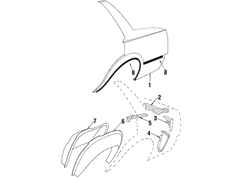 1985 Cadillac Cimarron Exterior Trim - Quarter Panel Diagram