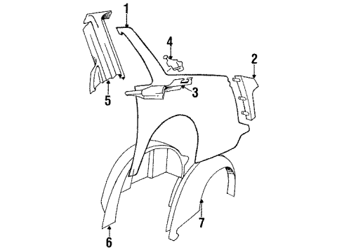 1989 Oldsmobile Cutlass Ciera Quarter Panel & Components Diagram