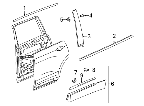 2025 Cadillac XT6 Exterior Trim - Rear Door Diagram