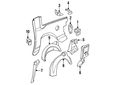 1990 Buick Skylark Inner Structure - Quarter Panel Diagram