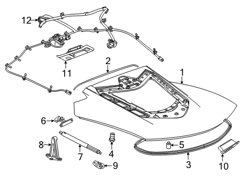 2025 Chevy Corvette Engine Lid & Components Diagram