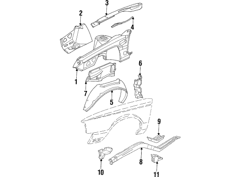1990 Buick LeSabre Structural Components & Rails Diagram