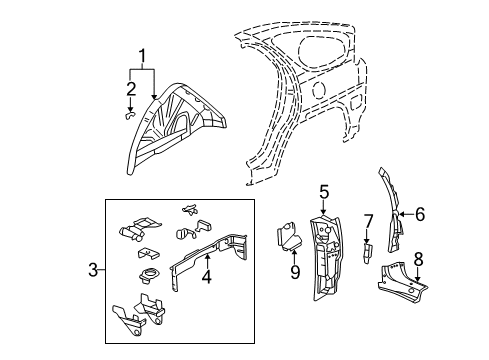 2006 Buick Rendezvous Inner Wheelhouse, Rear Passenger Side Diagram for 88897594