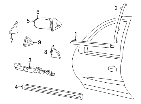 1999 Pontiac Sunfire Mirror Outside, Rear Passenger Side Diagram for 22728849