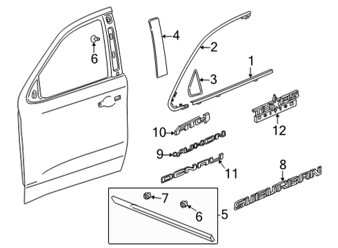 2024 Chevy Suburban Exterior Trim - Front Door Diagram