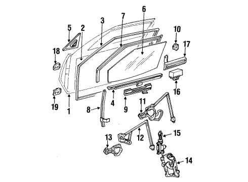 1986 Oldsmobile Calais Glass Guide Diagram for 22539533
