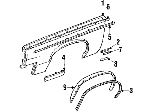 1985 Cadillac Eldorado Fender, Passenger Side Diagram for 1626601