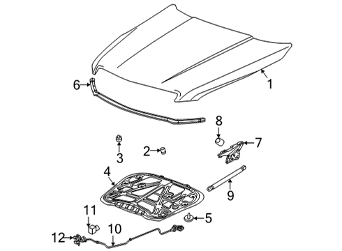 2021 Cadillac CT4 Hood & Components Diagram