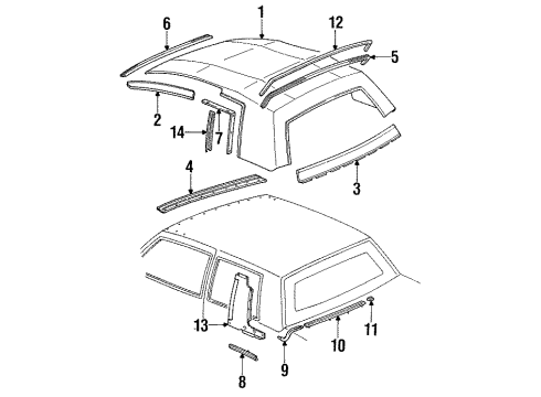 1987 Cadillac DeVille Exterior Trim - Roof Diagram