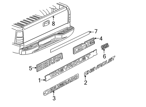 2005 Chevy Silverado 2500 HD Exterior Trim - Pick Up Box Diagram 10 - Thumbnail