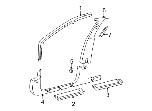 1996 Pontiac Sunfire Pillar Trim, Center Upper Passenger Side Diagram for 22645486