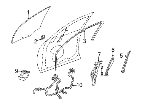 2000 Cadillac DeVille Glass - Door Diagram