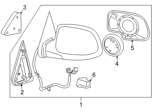 2006 GMC Sierra 1500 Mirror Assembly, Black, Rear Driver Side Diagram for 15124827