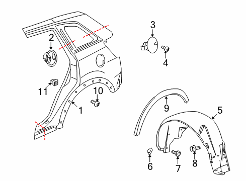 2008 Saturn Vue Wheelhouse Liner, Rear Passenger Side Diagram for 25858109