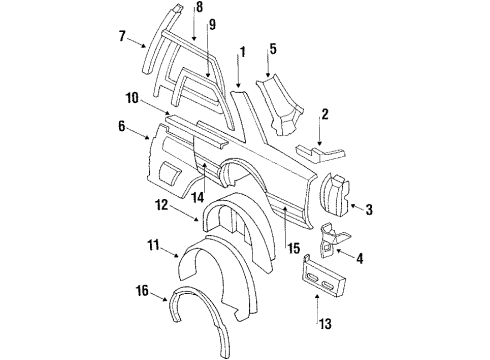 1987 Oldsmobile Delta 88 Inner Wheelhouse, Rear Driver Side Diagram for 20609219