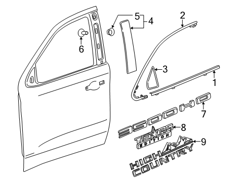 2025 Chevy Silverado 3500 HD Exterior Trim - Front Door Diagram
