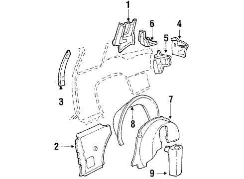 1985 Cadillac Fleetwood Inner Structure & Rails - Quarter Panel Diagram 3 - Thumbnail