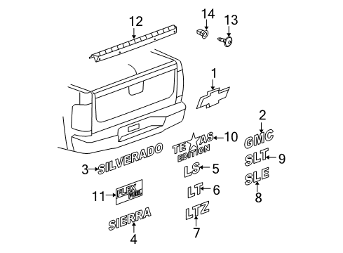 2012 Chevy Silverado 2500 HD Exterior Trim - Pick Up Box Diagram 5 - Thumbnail