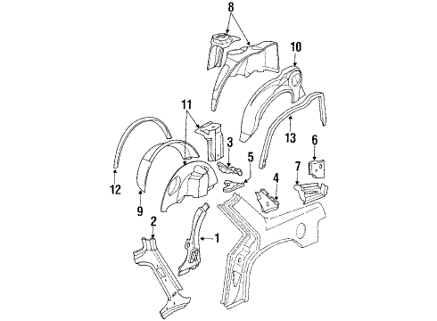 1990 Chevy Lumina Inner Structure & Rails - Quarter Panel Diagram
