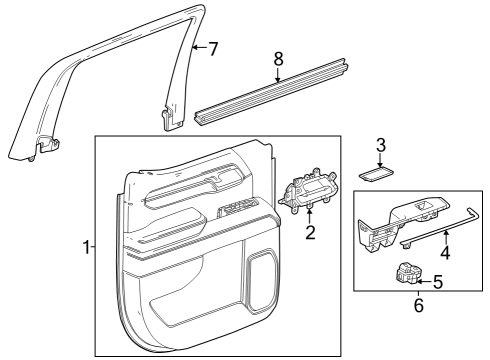 2024 Chevy Silverado 3500 HD Door Trim Panel, Jet Black, Rear Passenger Side Diagram for 87850015