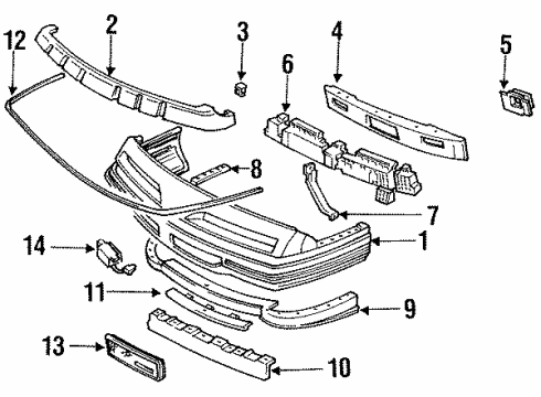 1992 Pontiac Grand Prix Bumper Cover Retainer, Front Diagram for 11504978