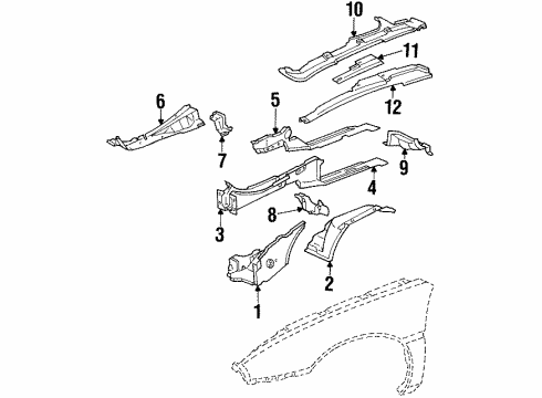 1987 Pontiac Fiero Structural Components & Rails Diagram