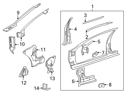 2003 Pontiac Sunfire Windshield Frame, Driver Side Diagram for 22721434