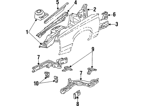 1990 Buick Skylark Structural Components & Rails Diagram