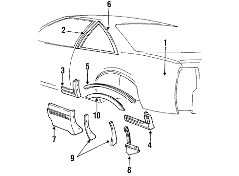 1988 Pontiac Grand Prix Quarter Panel & Components Diagram