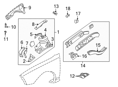 2005 Pontiac Sunfire Rail Assembly, Front Passenger Side Diagram for 22634864