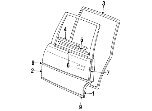 1991 Oldsmobile Cutlass Cruiser Door Shell, Rear Driver Side Diagram for 10257941