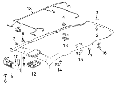 2018 Buick Regal TourX Headliner Retainer, Gray Diagram for 20961053