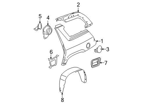2004 GMC Envoy XUV Upper Quarter Panel, Passenger Side Diagram for 15102211