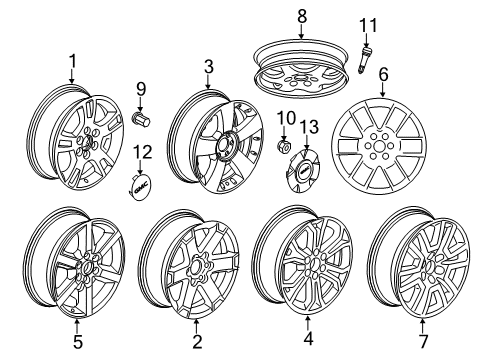2007 GMC Acadia Center Cap Diagram for 9597723