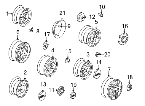 2004 GMC Sonoma Wheel Covers & Trim Diagram